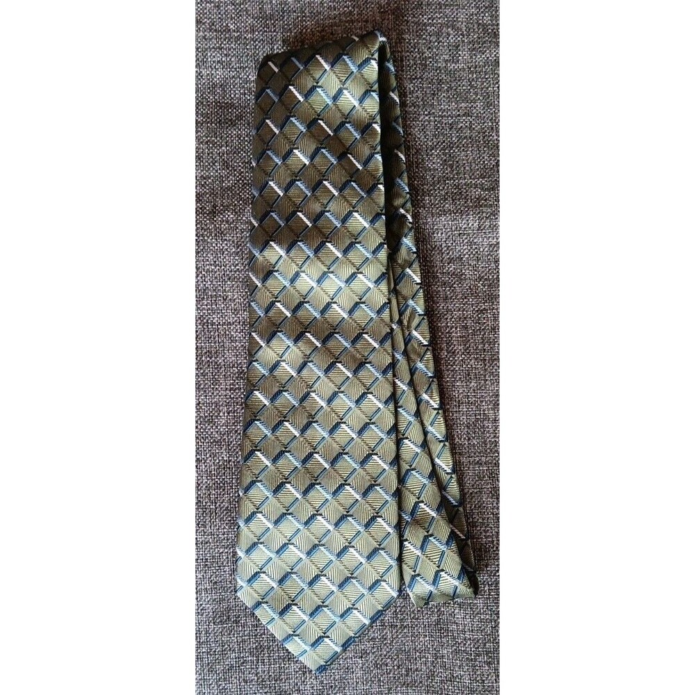 Tie 70s 80s 90s Y2K Mens George Silk Green Blue Ivory 4  Wide 59 Long